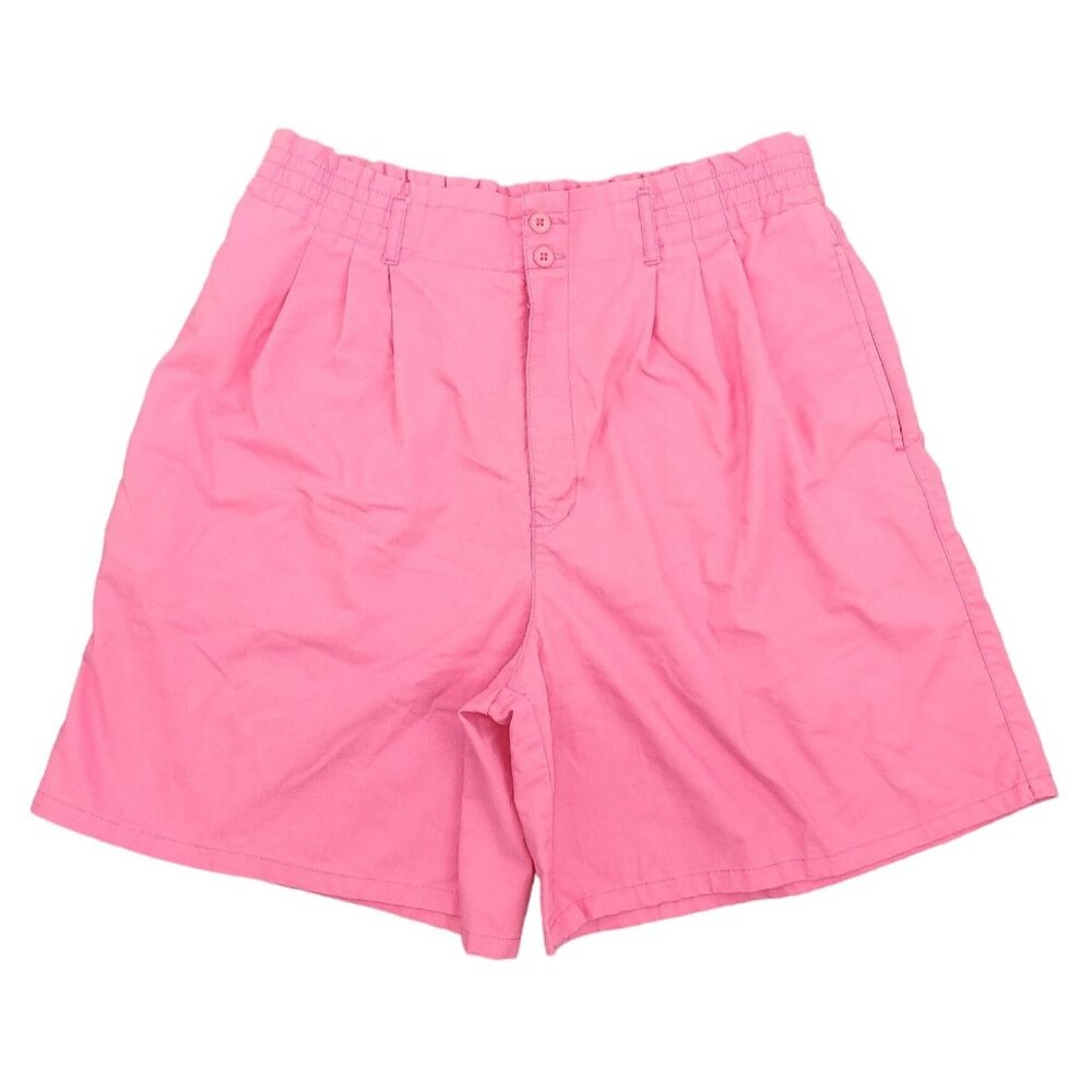 Women's Vintage Blue Cabana High Waisted Pleated Pink Shorts Large Loose Fit